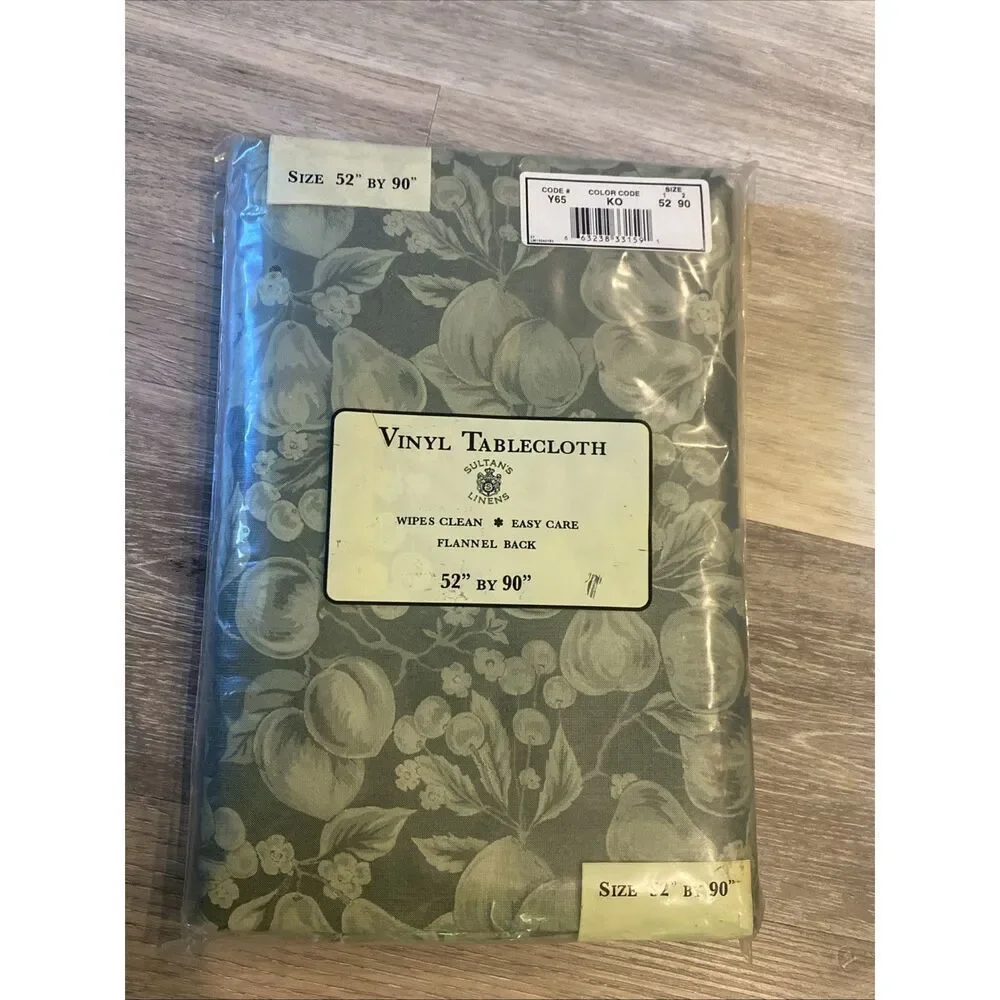 Sultan’s Linens Vinyl Tablecloth 52” x 90” Green Fruit Floral Flannel Back NEW